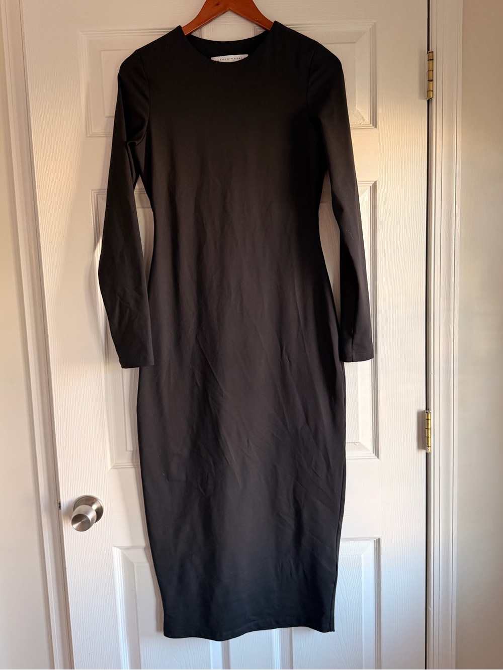 Susana Monaco Black Long Sleeve Crew Neck Midi Dress VISTA Stretch Size L